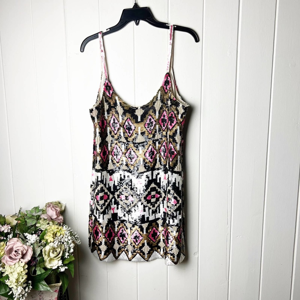 Parker Women's Navajo Sequin Cocktail / Silk Evening Dress Size L - Picture 3 of 14